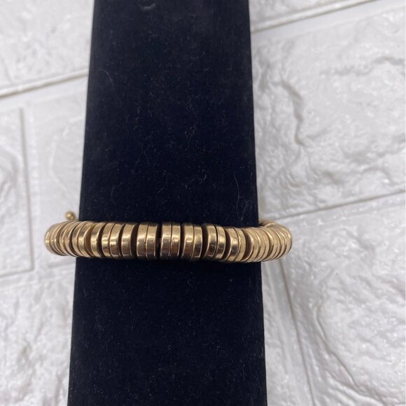 Gold Tone Cross Charm Stretch Bracelet With Toggle & Rhinestone Accents - Picture 5 of 8